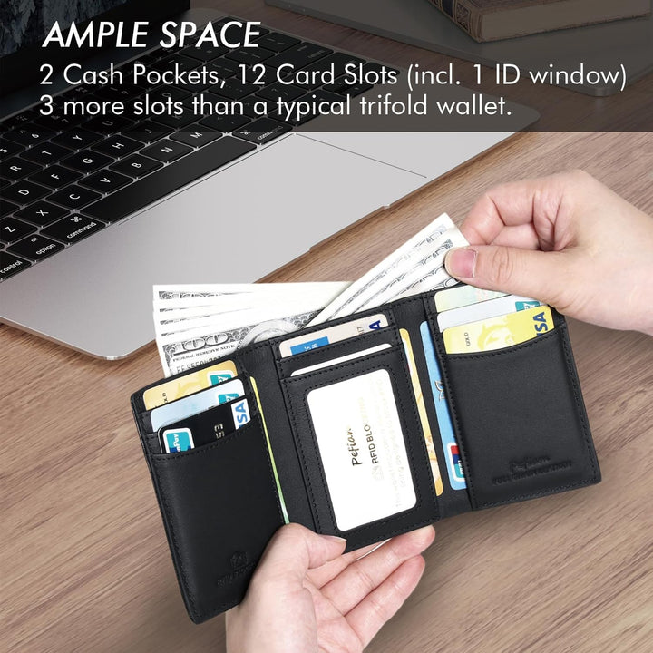 Pefiam Billetera de cuero triple para hombre con bloqueo RFID, cart...