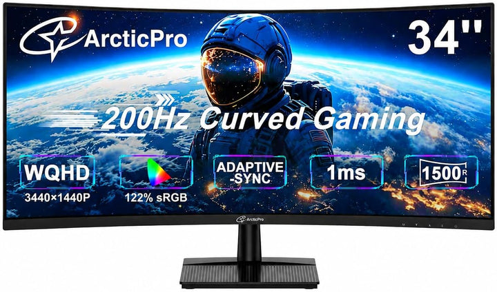 ArcticPro Monitor curvo para juegos de 34 pulgadas 200Hz, WQHD 3440...