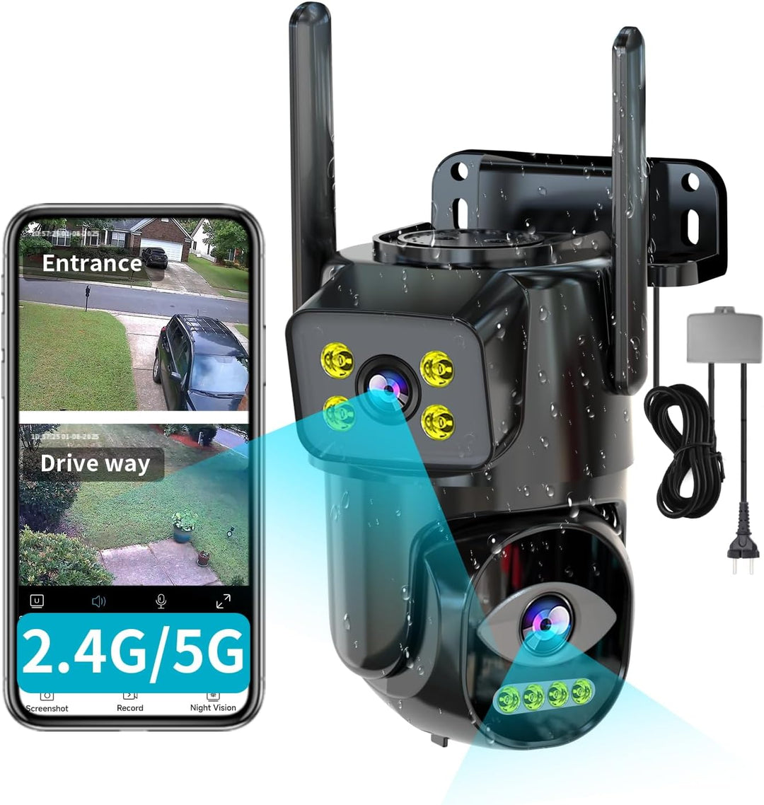 LETSCEE Cámara de seguridad WiFi de doble lente para exteriores, 2....