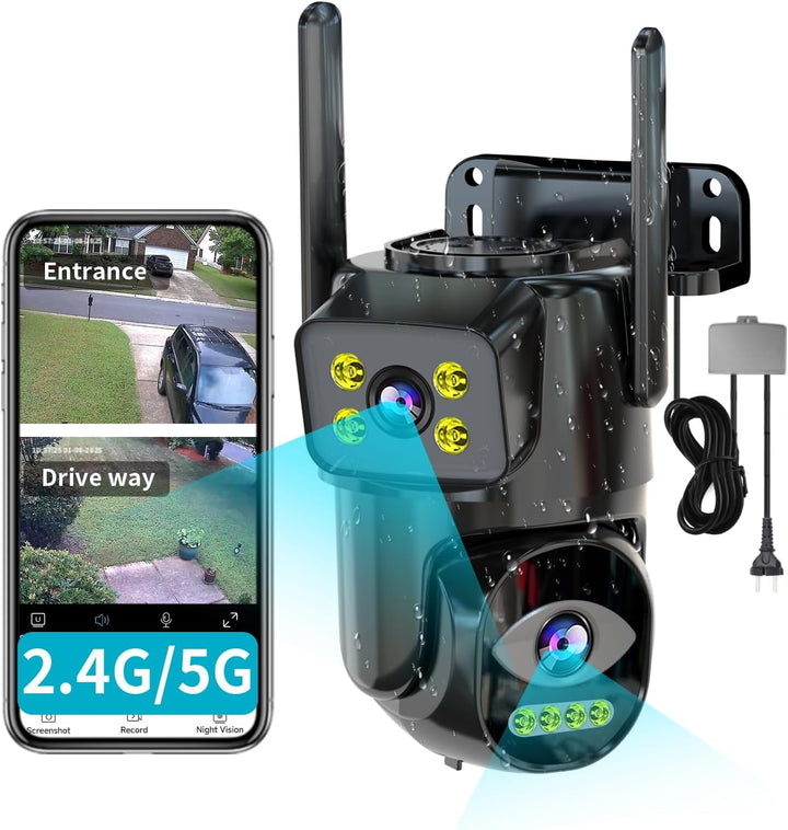 LETSCEE Cámara de seguridad WiFi de doble lente para exteriores, 2....