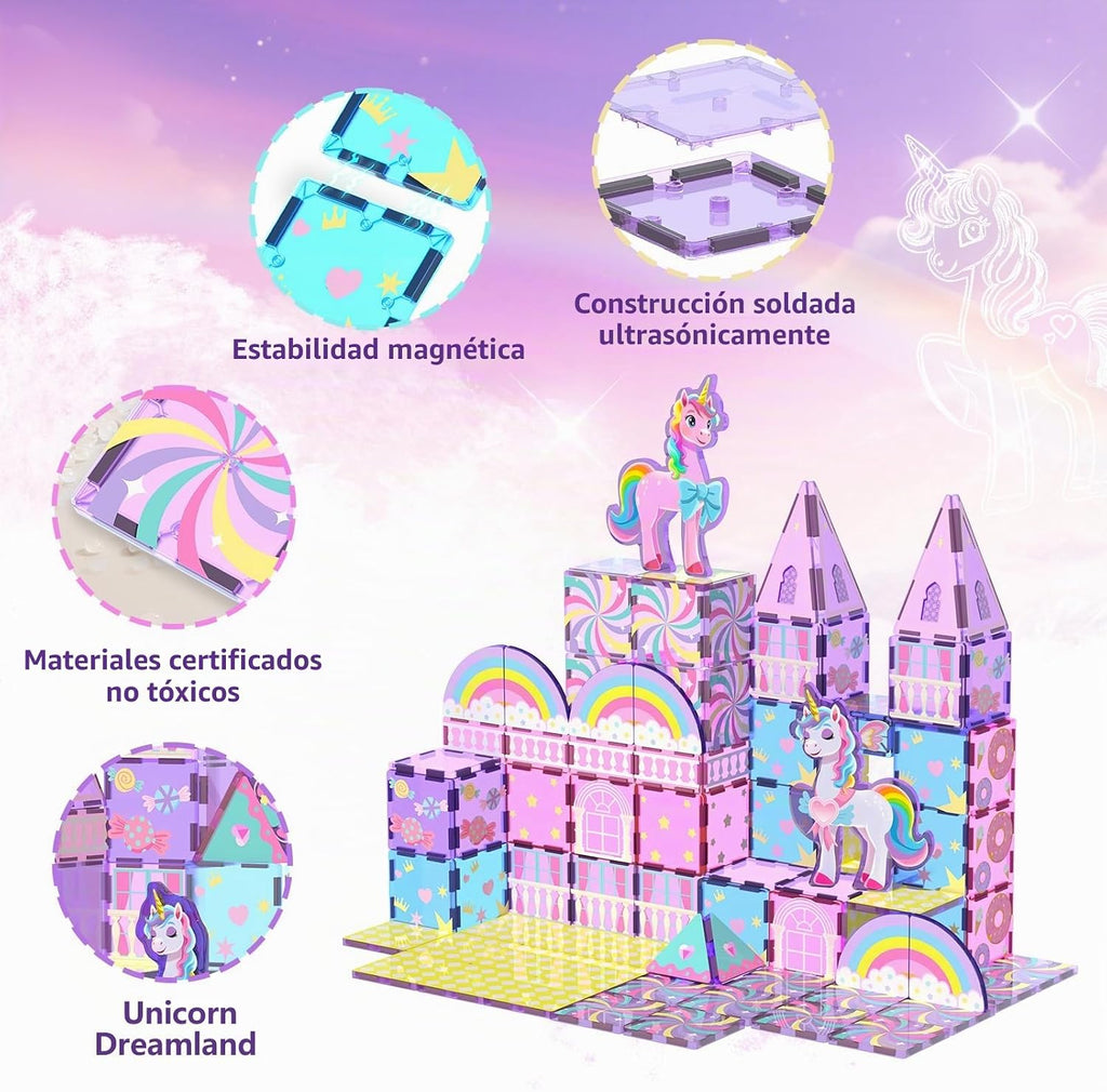 GobiDex Unicorn Toys Magnetic Tiles, Princess Castle Building Set para Girls