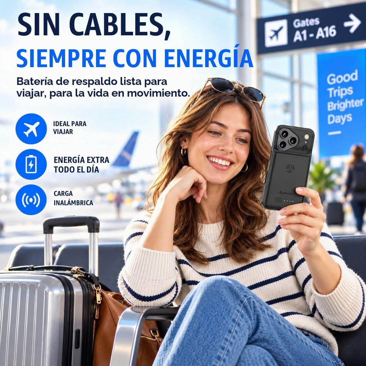 Alpatronix Funda de batería para iPhone 18 Pro Max, funda de carga inalámbrica delgada y portátil, funda de cargador extendida, carga rápida de 15 W, negro mate de alta capacidad