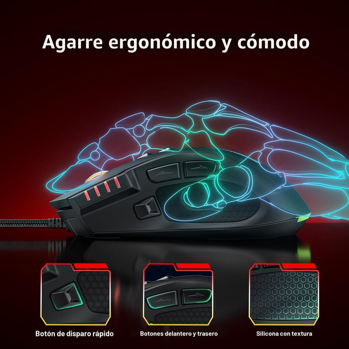 acer Ratón para juegos con cable, mouse ergonómico RGB de 12,800 DP...