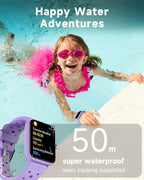 BIGGERFIVE Reloj inteligente para niños sin aplicación, podómetro, ritmo cardíaco, impermeable 5 ATM, monitor de sueño, contador de pasos de calorías, juegos, reloj despertador para niñas de 5 a 14, lila poroso