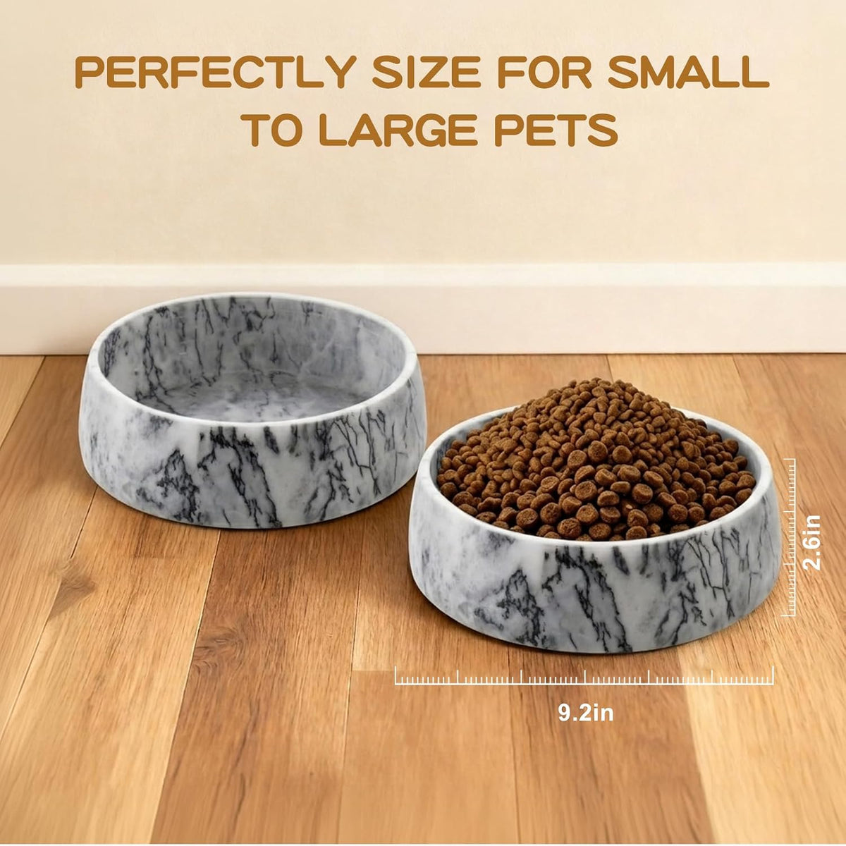 SAMAH Cuenco de mármol gris oscuro para perros, antideslizante y sin vuelcos, plato de piedra grande con peso, cuenco de agua de mármol natural para perros, fácil de limpiar, regalos para amantes de