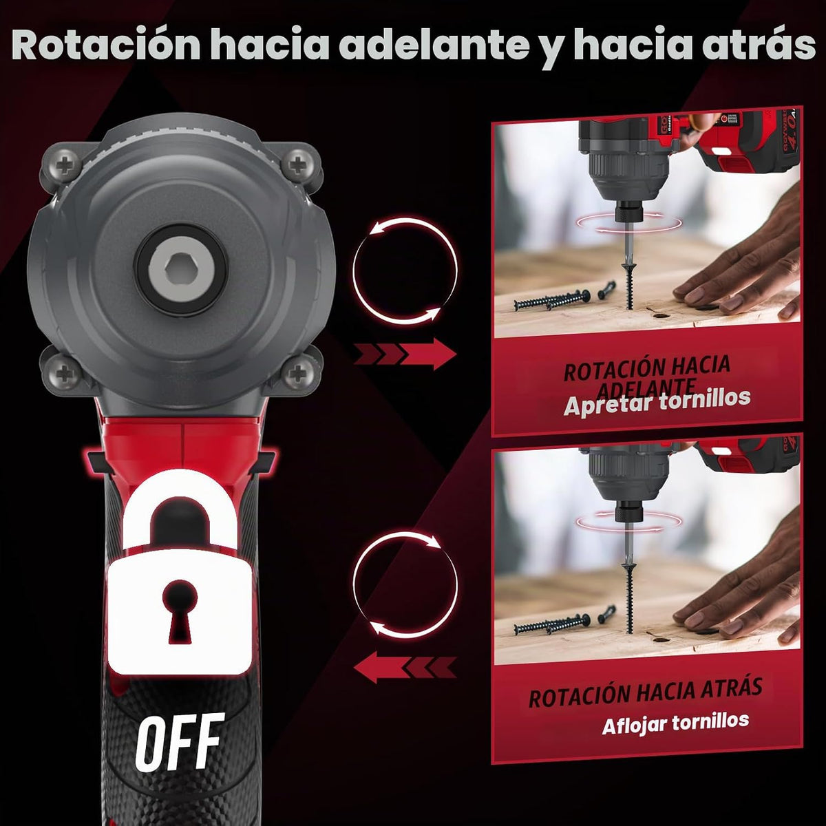 2655 in-lbs 21V Brushless 1/4" Taladro Atornillador de Impacto Inalámbrico con Cable Rojo