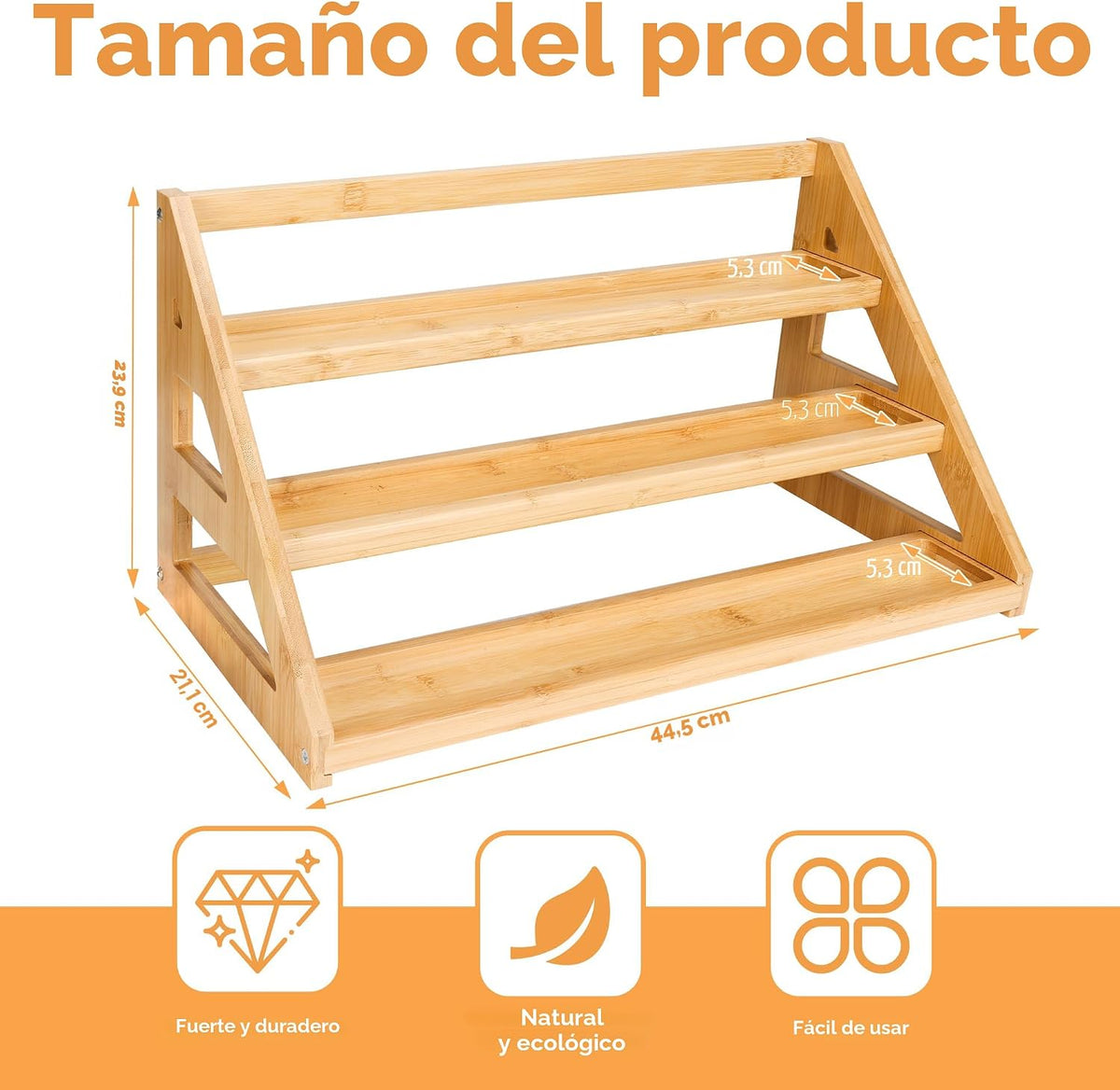 Estante para especias, organizador de especias, 3 niveles, de bambú, solución para almacenamiento de especias en cocinas, encimeras, salas de almacenamiento y otros lugares