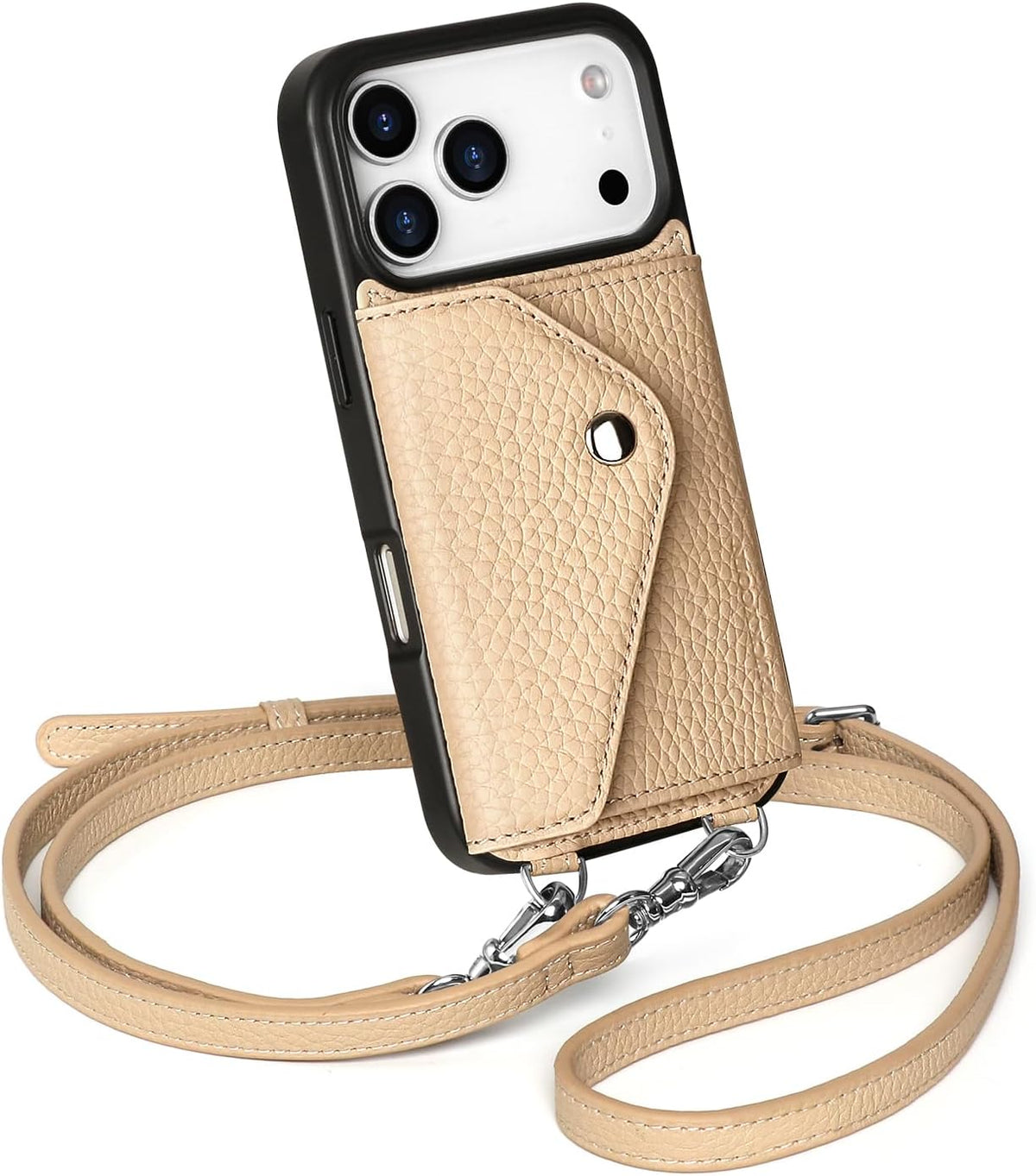 Funda tipo cartera cruzada para iPhone 18 Pro, con tarjetero expandible, de cuero de grano completo de alta calidad con correa ajustable, funda de cartera manos libres para mujer, color
