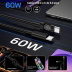 Cargador USB C de 60 W, cargador súper rápido de 60 vatios tipo C con 2