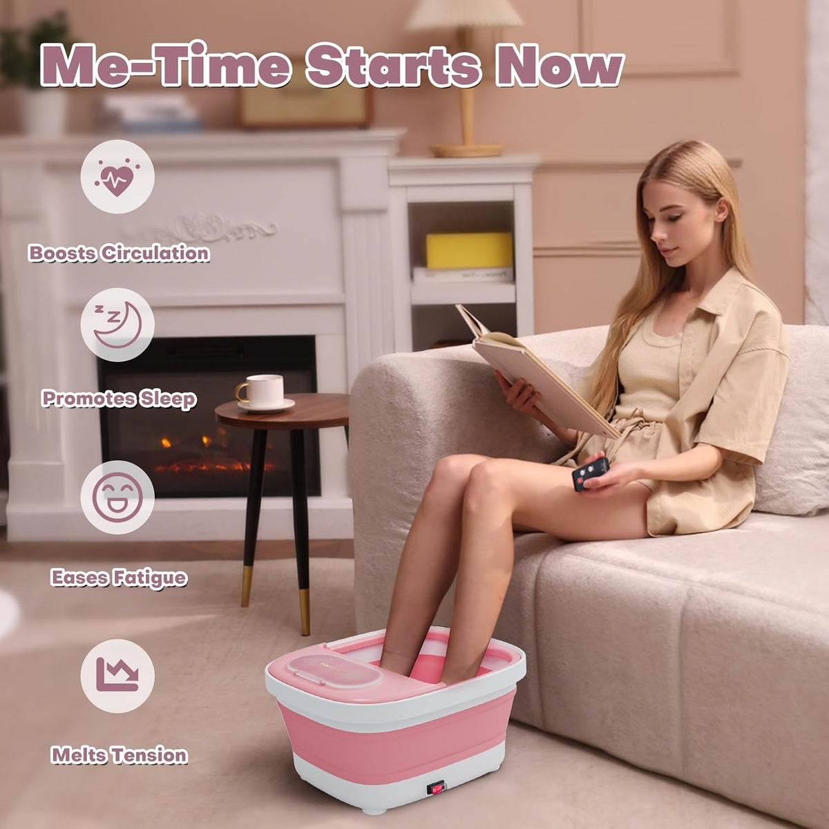 Aqvesane Masajeador de baño plegable para pies con calor, control r...