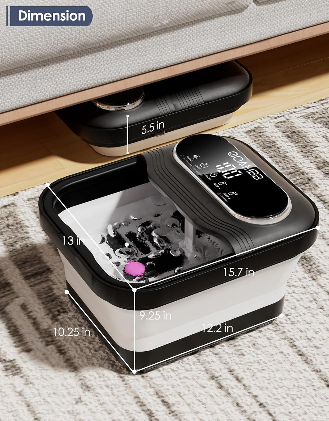 OOAMBB Spa de pies plegable con control de calor, burbujas y temper...