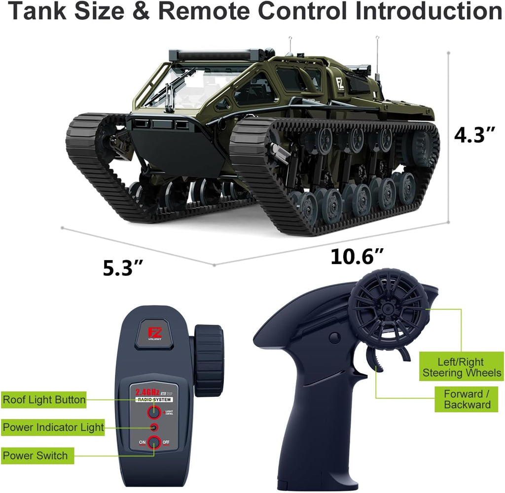 Camión militar todo terreno RC Tank para niños - Vehículo militar con control remoto proporcional 2.4G con 2 baterías, camioneta Rock Crawler 4WD con giro de 360° y luces geniales, gran regalo para