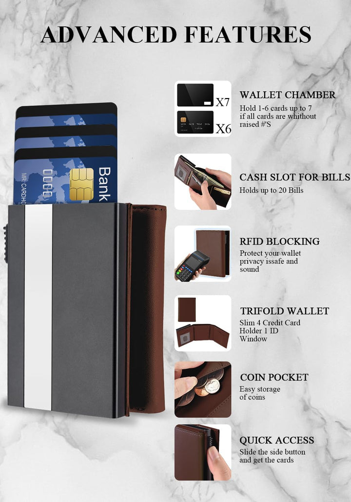 Aibirui Billetera desplegable para hombre, de cuero y aluminio, con...