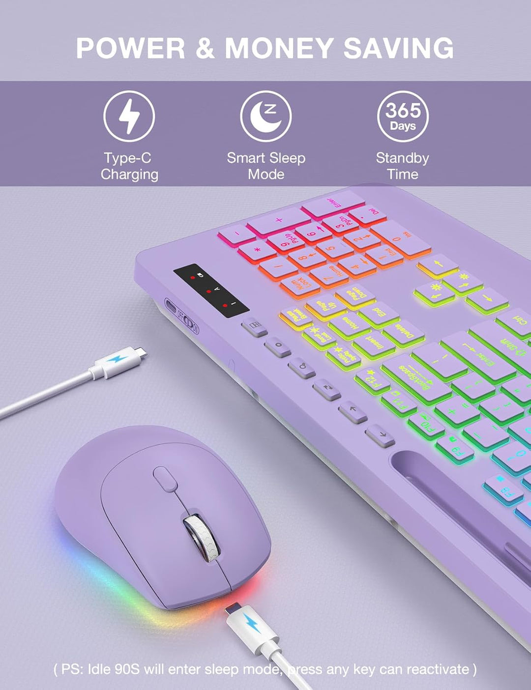 SABLUTE Combo de teclado y mouse inalámbricos, 9 efectos retroilumi...