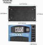 Controlador de carga de panel solar MPPT de 60 A, controlador de cargador de batería solar automático de 12 V/24 V con pantalla LCD, puerto USB dual y temporizador de ajuste de horas de