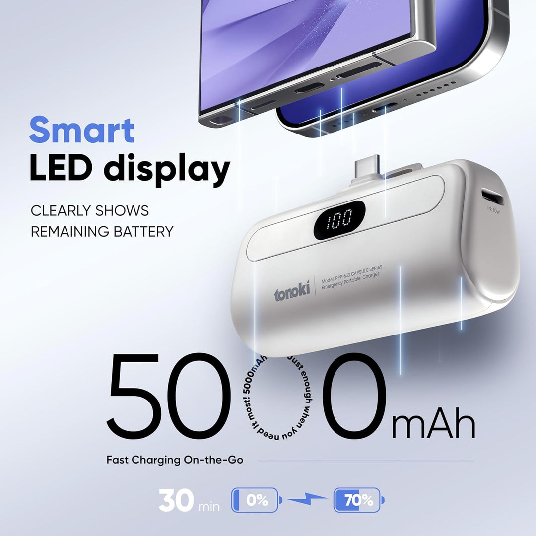 TONOKI Cargador portátil USB-C de 5000 mAh, para iPhone 17\/16\/15,...