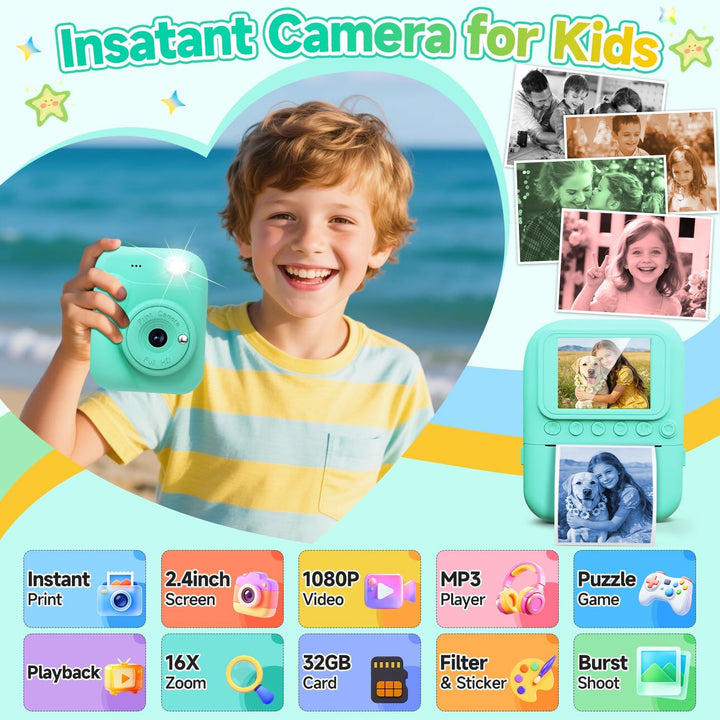 Cámara para niños con impresión instantánea para niños, juguetes de...