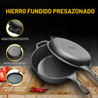 EDGING CASTING Olla de hierro fundido pre-curada de 2 en 1 con tapa de sartén, juego de olla holandesa de 10" y olla de 3 cuartos de galón para cocinar, hornear, freír y acampar