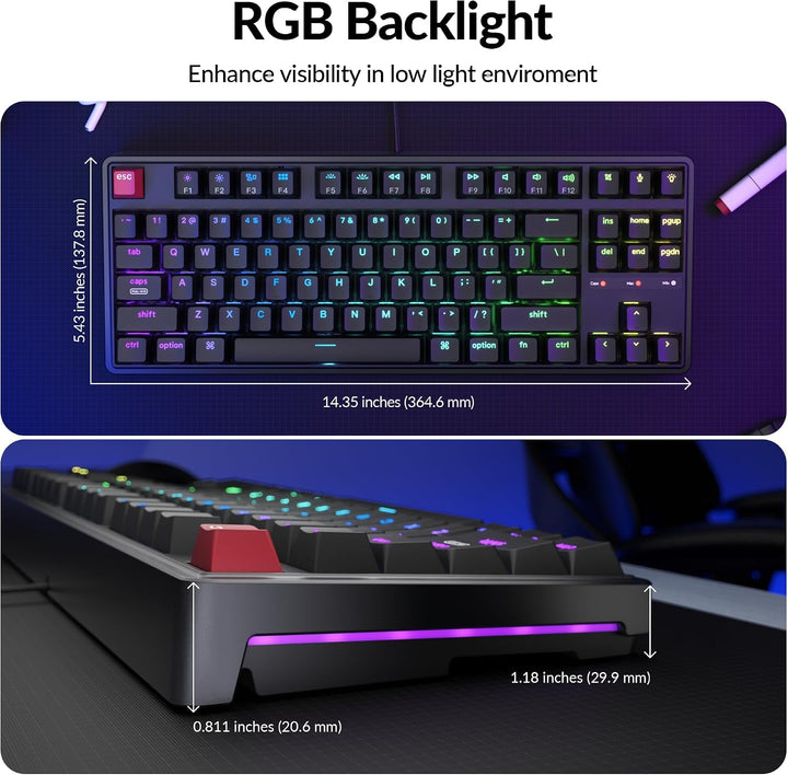 Keychron C3 Pro TKL 80% Teclado mecánico con cable, tasa de sondeo...