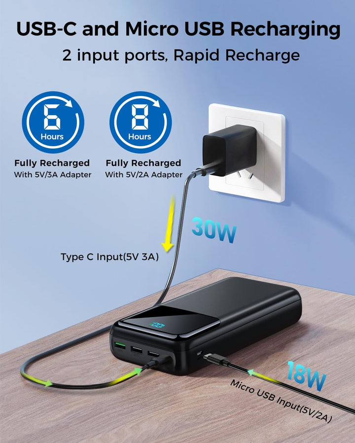 Cargador portátil de 50000 mAh, USB-C PD de 30 W de carga rápida, b...