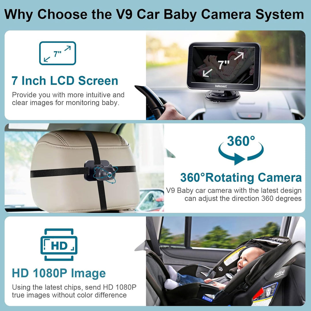 DoHonest Cámara de coche de bebé de 7 pulgadas USB Plug