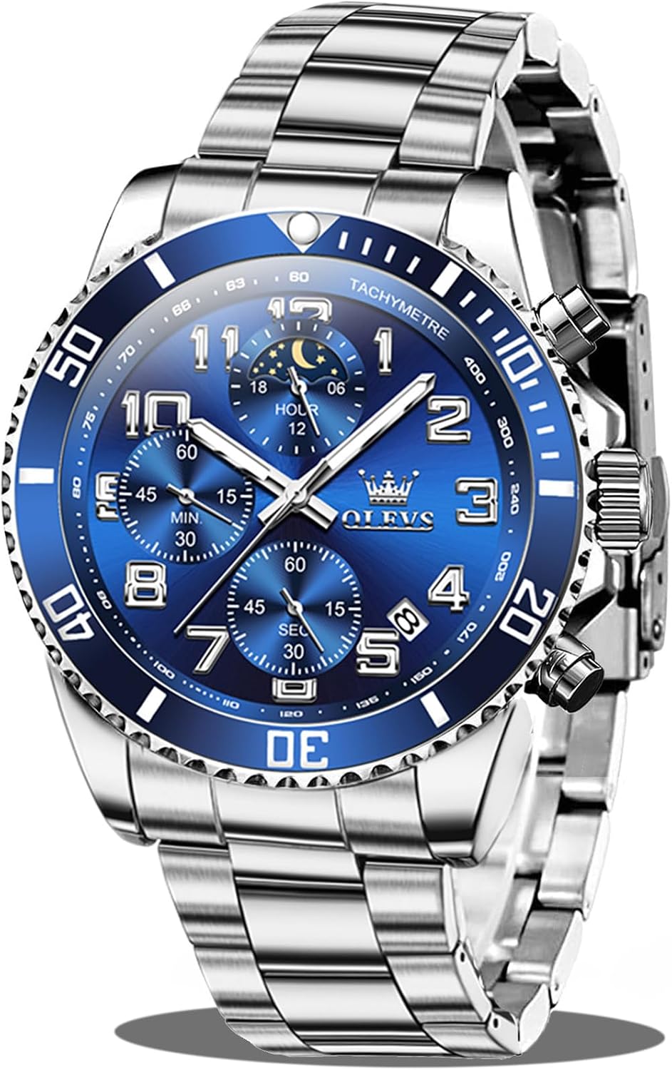 OLEVS Relojes para hombre, de cara grande, de acero inoxidable, resistente al agua, con fecha, analógicos, de cuarzo, modernos, de negocios, relojes de pulsera para hombre