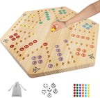 HOROW Wahoo - Juego de mesa original de madera de 23.6 pulgadas, clásico juego de pista rápida pintado de 2 lados para 4 jugadores y 6 jugadores con 30 canicas, 6 dados para noche de juegos familiares (extra grande)