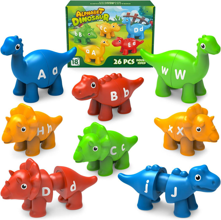 Edumoteso 26 piezas de juguetes de aprendizaje del alfabeto de dino...