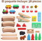 SainSmart Jr. Juego de Tren de Madera para Niños Pequeños con Vías de Tren de Doble Cara Compatible con Brio, Thomas, Melissa y Doug, Tren de Juguete de Madera Infantil para Niños y Niñas de 3, 4, 5