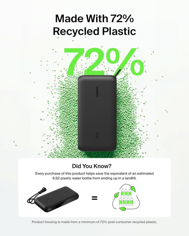 Belkin Cargador portátil, cargador de batería USB-C de 20,000 mAh c...