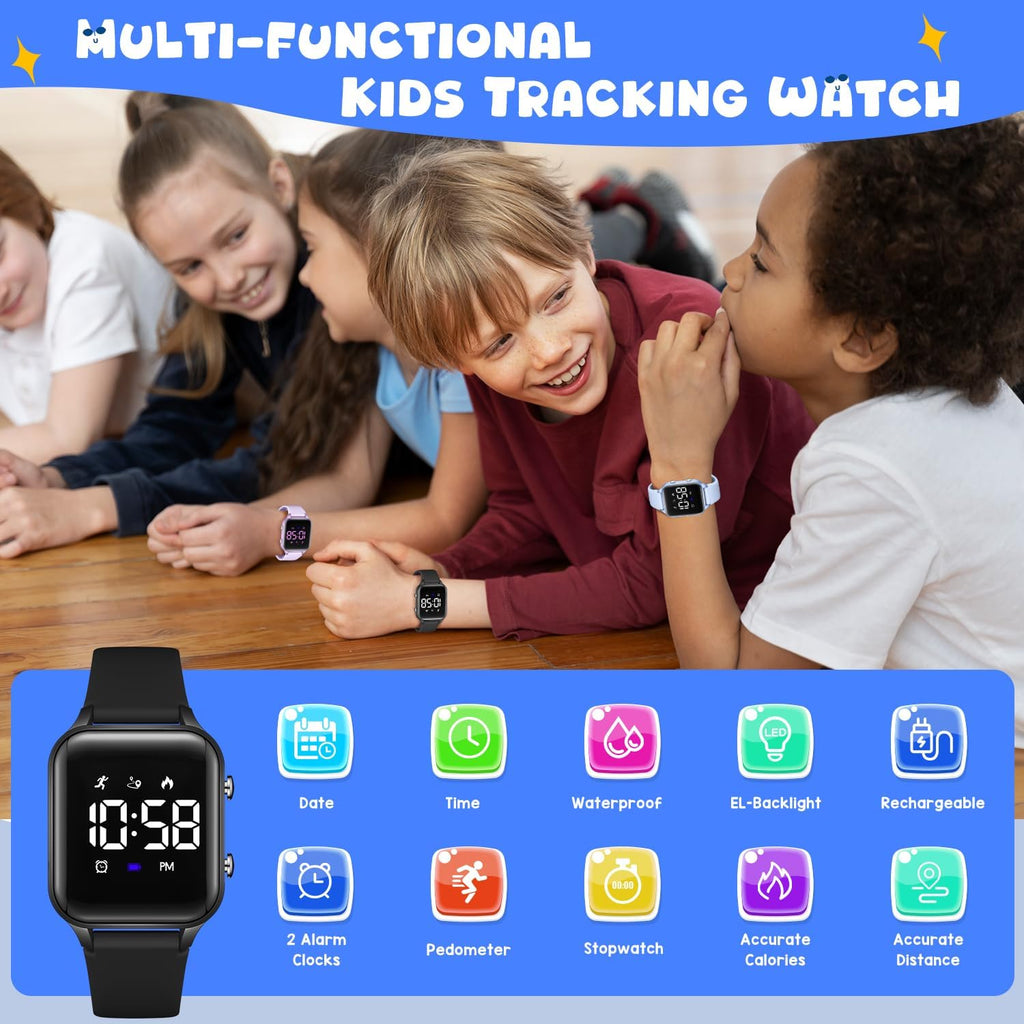 Relojes digitales para niños y niñas, reloj deportivo con rastreador de fitness, podómetro, alarmas, cronómetro, no necesita aplicación, reloj impermeable para niños, regalo para adolescentes