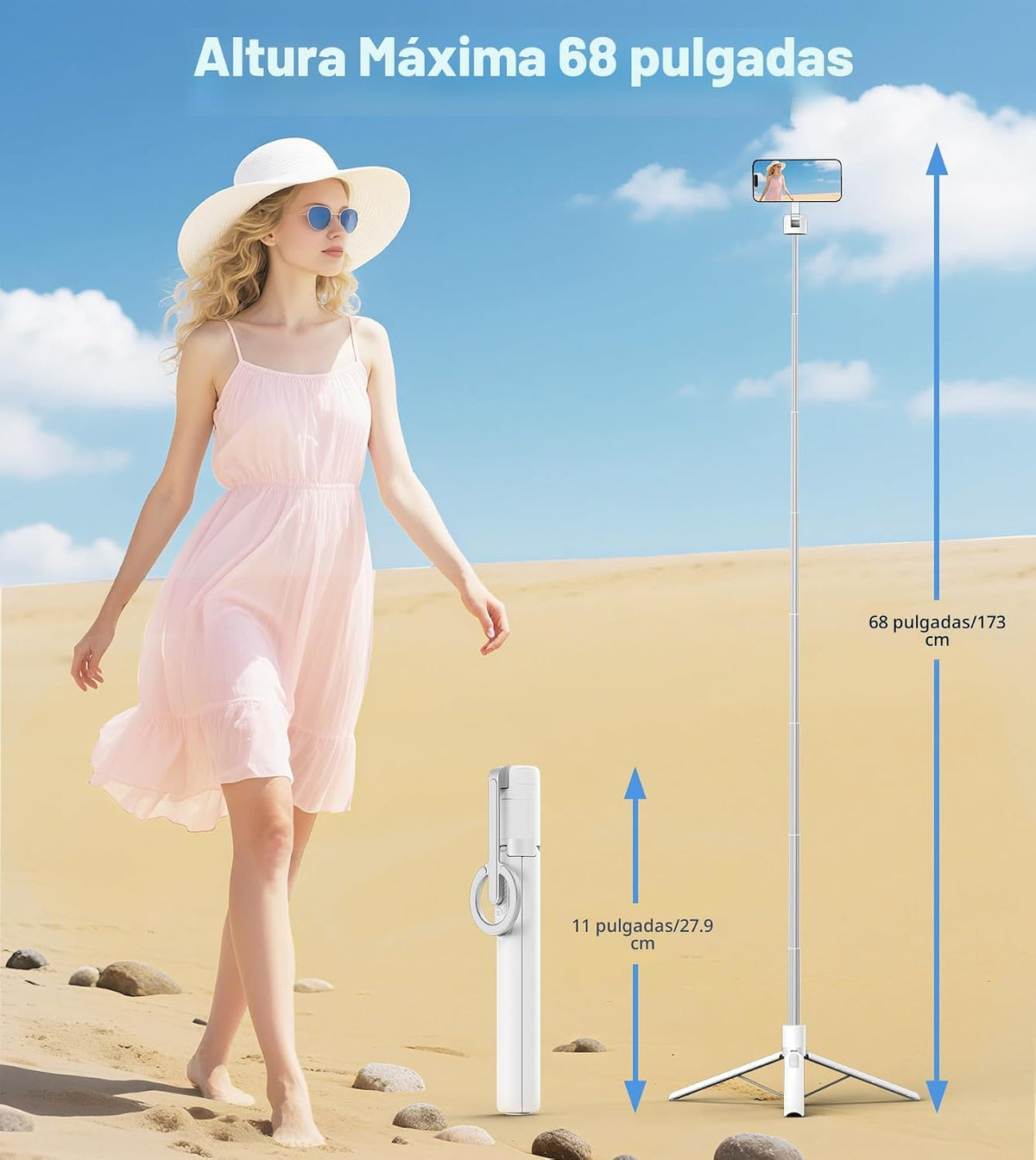 TONEOF 68" Trípode Magnético de Aluminio para Teléfono y Selfie Stick para iPhone y Android