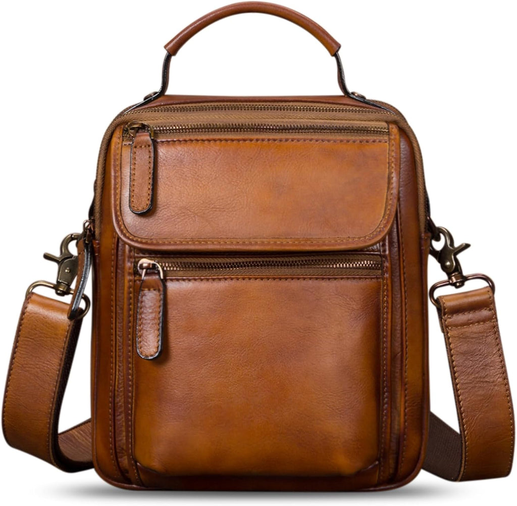 IVTG Bolso de mensajero de cuero genuino para hombre, bolso bandolera bandolera para trabajo, negocios