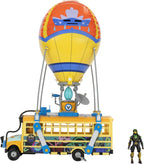 Fortnite Battle Bus - Vehículo de 14 pulgadas con globo inflable, luces y sonidos, colores únicos, ruedas rodantes, figura de 4 pulgadas y código para artículo virtual adicional