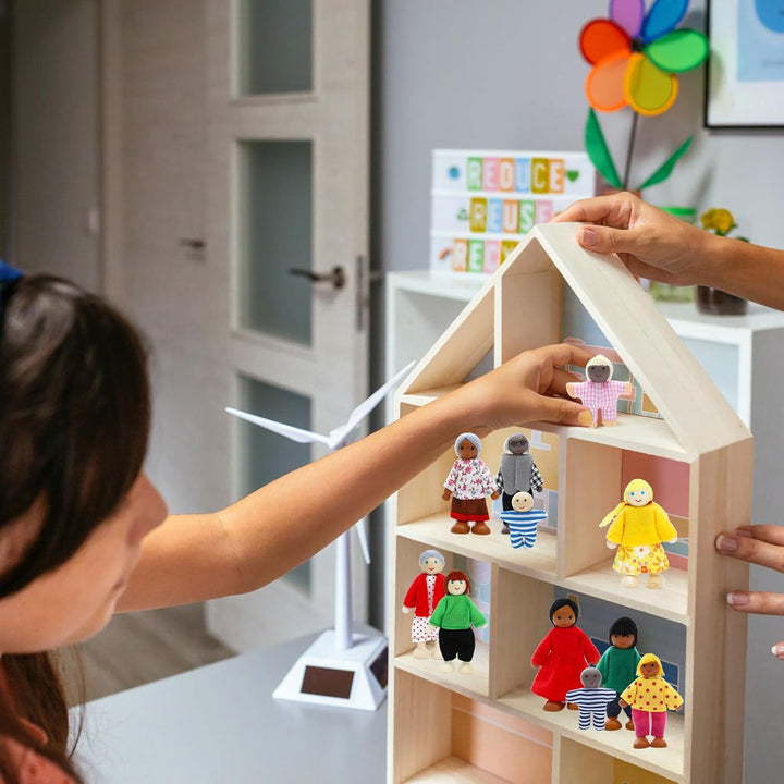 ONEST Juego de casa de muñecas de madera de 23 piezas con muñecos d...