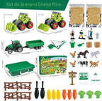 FRUSE Juguetes sensoriales de granja con kit de arena y tractor para niños
