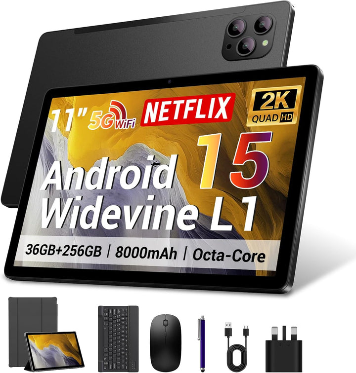 2026 Tableta de 11 pulgadas Android 15 con teclado Stylus Mouse: Ta...