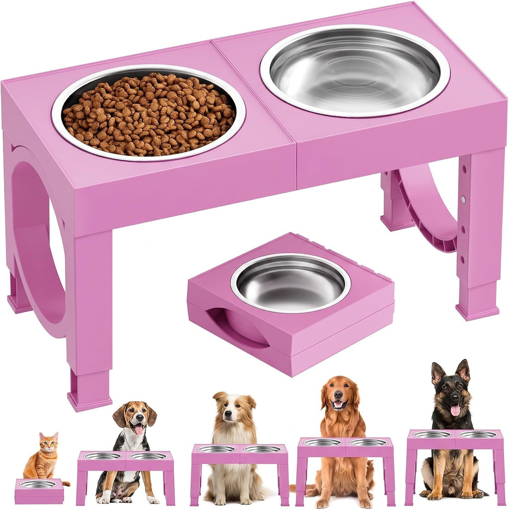 XIAZ Cuencos elevados para perros de razas grandes, soporte para tazones elevados para perros, tamaño grande/mediano, acero inoxidable, para alimentos, agua, 5 alturas ajustables de 9/11/12/14 pulgadas, estación de platos para comederos para mascotas