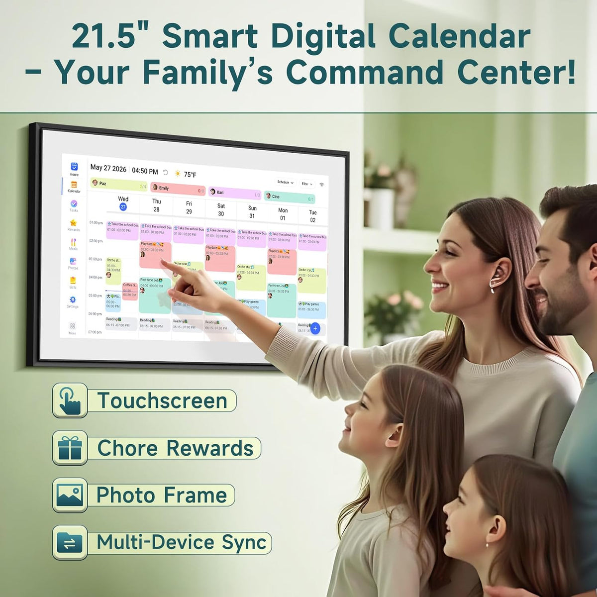 Calendario digital de 21.5" con recompensas de tareas, pantalla táctil y