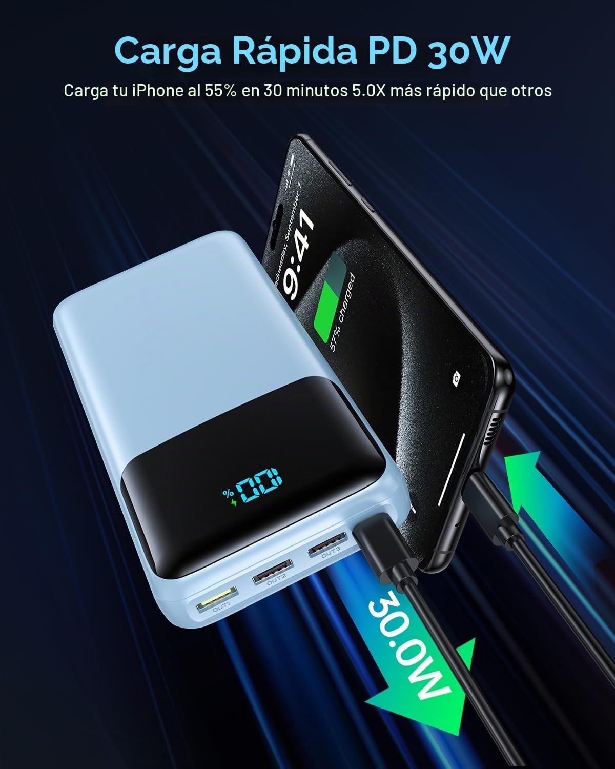 Cargador portátil Power Bank 50000mAh, PD 30W y QC 4.0 Carga rápida...