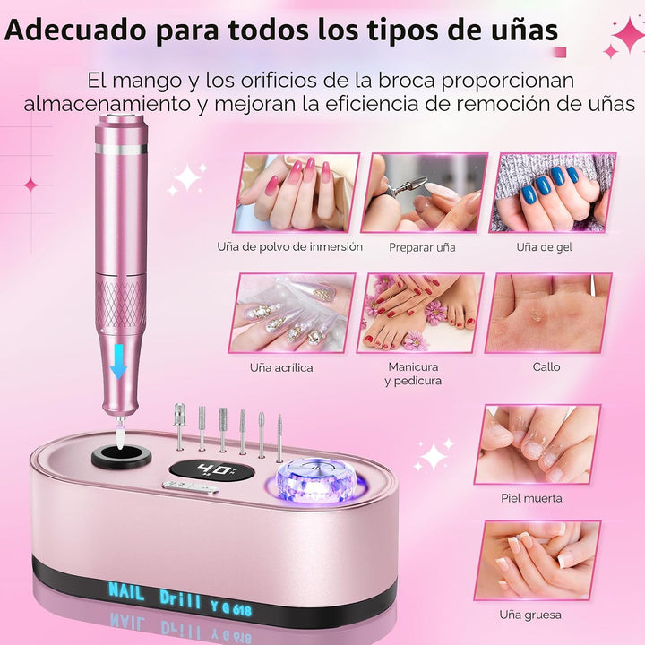 JOSGLOI Kit profesional de lima eléctrica para uñas de 40000 RPM, m...