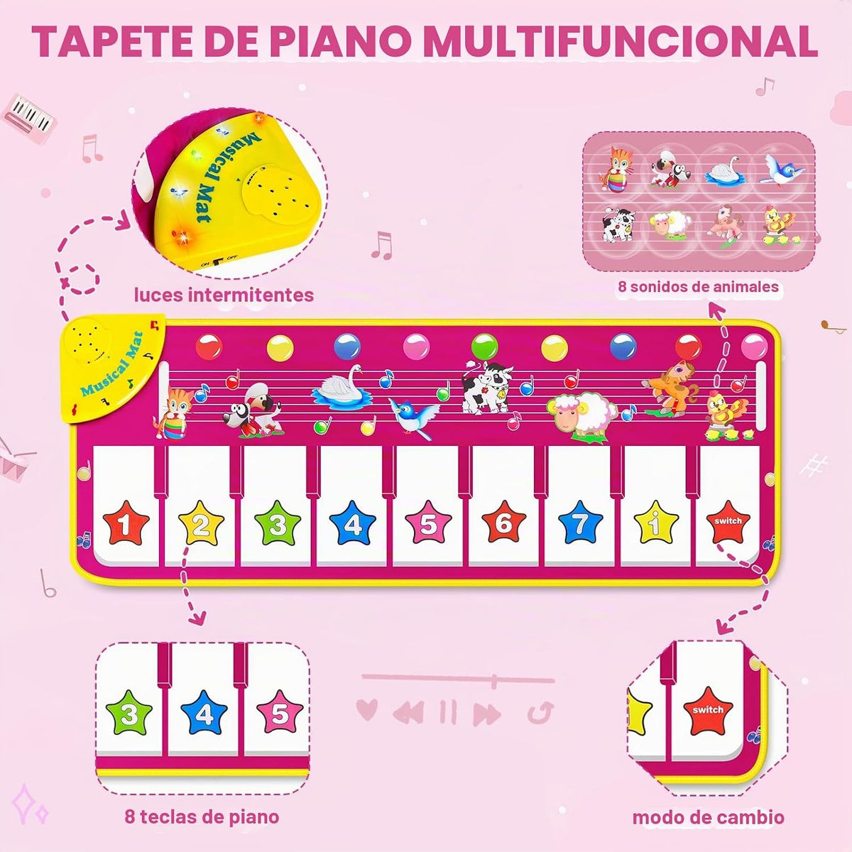 Tapete de piano de piso, tapete musical de juguetes para niñas pequeñas