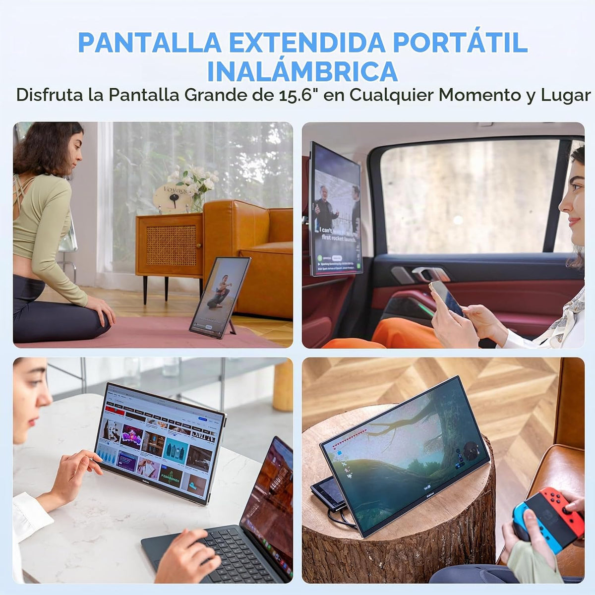 Monitor portátil inalámbrico, extensor de pantalla portátil de 15.6 pulgadas, 1080P, lanzamiento inalámbrico y rotación automática, monitor dual para portátil/Mac/Switch/teléfono/PC
