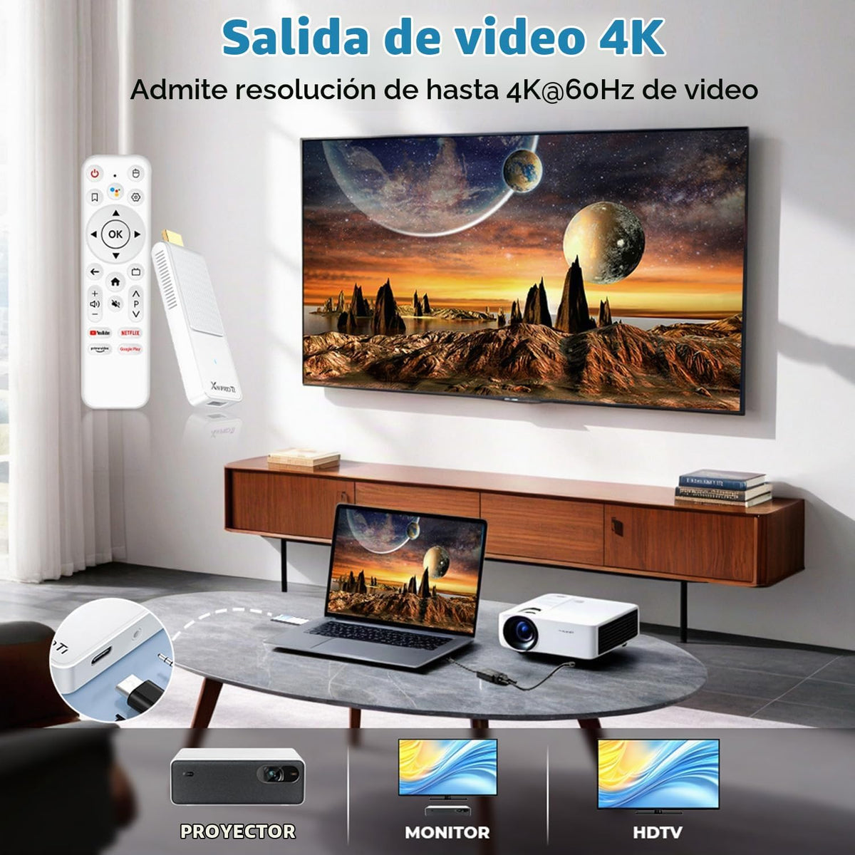 Android TV Stick 14.0, 2025 4K TV Stick 2GB RAM 16GB ROM Ultra HD RK3518 CPU soporta 2.4G/5G Wi-Fi Bluetooth 5.0 USB HDR10 con control remoto por voz Bluetooth, blanco X88 PROT1