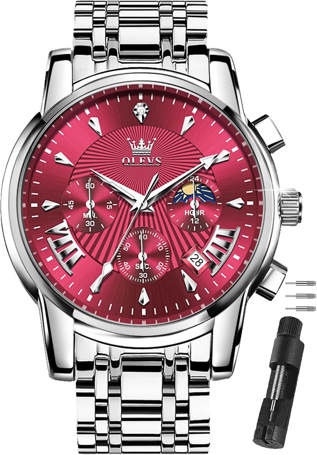 OLEVS Relojes para hombres Luxurious vestimenta acero inoxidable resistente al agua cronógrafo