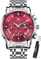 OLEVS Relojes para hombres Luxurious vestimenta acero inoxidable resistente al agua cronógrafo