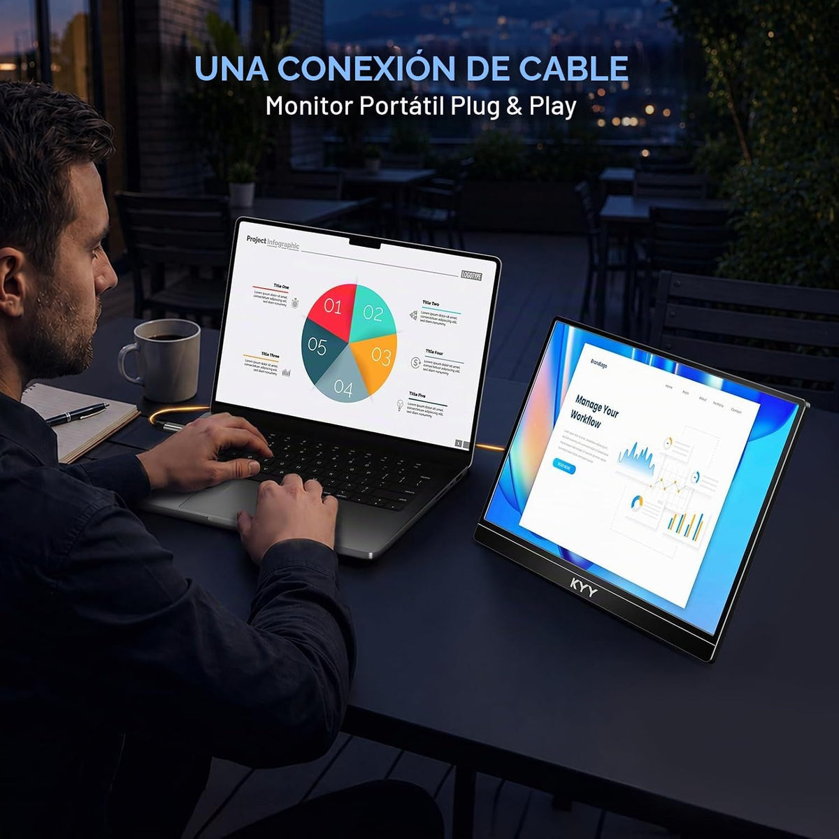 KYY Monitor portátil 15.6 '' Extensor de pantalla para portátil con soporte
