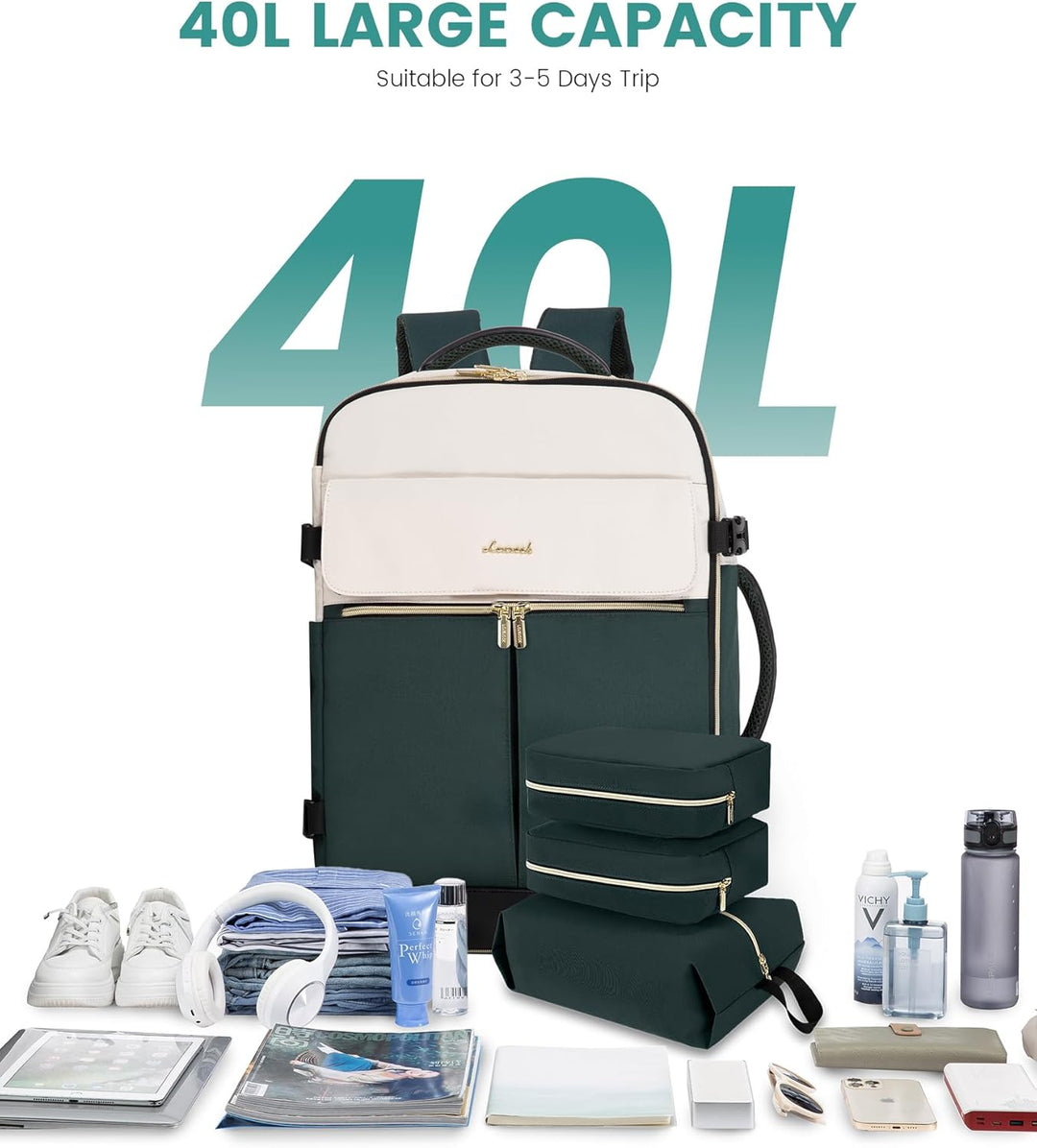 LOVEVOOK: mochila de transporte de 40L, mochila de viaje para mujer...