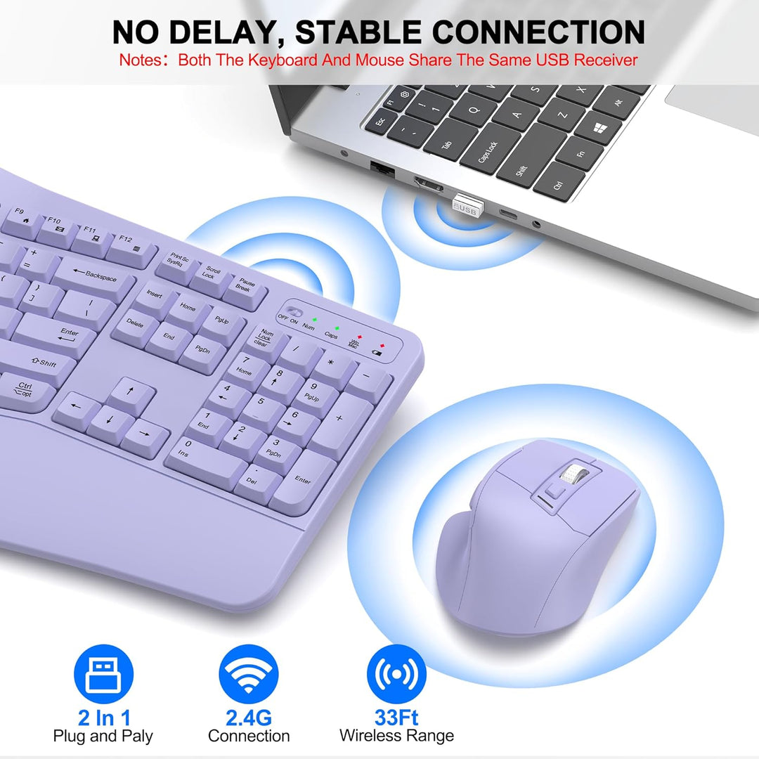 Combo de teclado y mouse inalámbricos, teclas onduladas de tamaño c...