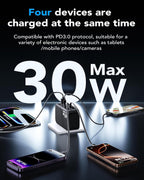 Cargador de pared retráctil USB C 4 en 1, carga rápida de 40 W para múltiples dispositivos